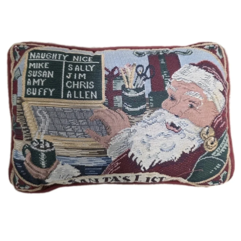 Vintage Santa Christmas List Pillow Mike Susan Amy Buffy Sally Jim Chris Allen